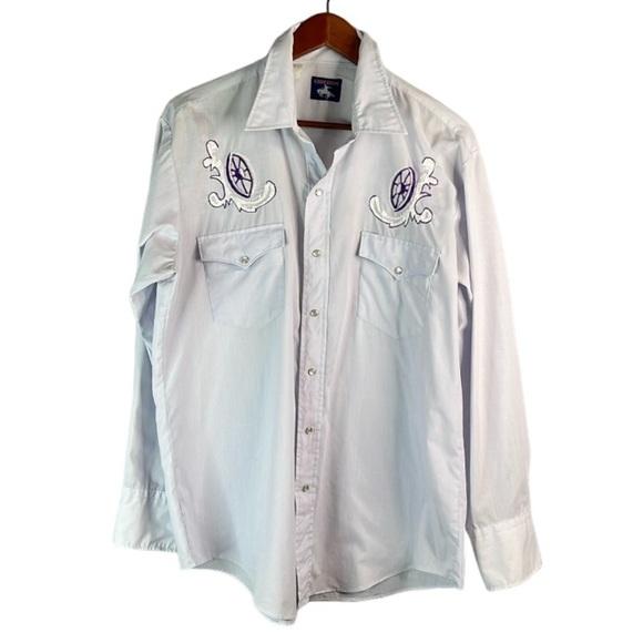 VINTAGE Western Chute#1 Men’s Pearl Snap Shirt Pastel Purple Embroidered Size XL - Picture 11 of 11